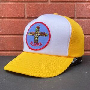 Vintage Alaska Totem Pole Patch Custom Trucker Hat – Yellow & White Snapback
